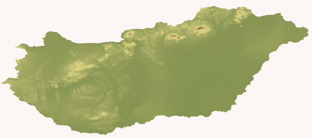 Domborzati színezet a magassági adatokból számítva